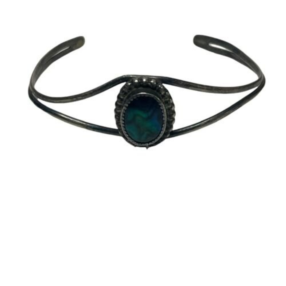 Antique Vintage Native Navajo Sterling Silver Abalone Cuff Bracelet
